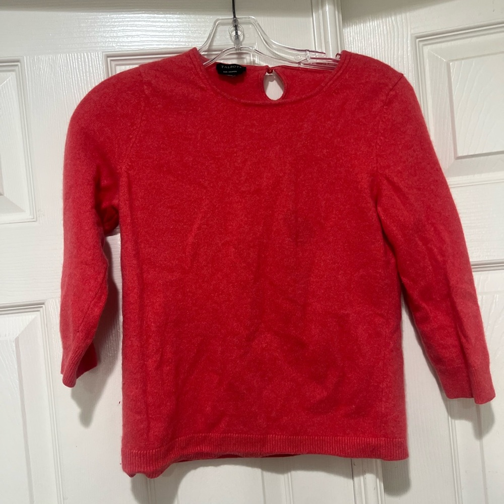 Talbots Cashmere Women’s Size Small 3/4 Sleeve Coral Soft Sweater Minimalist